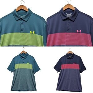 Under Armour Playoff Polo Mens L Multi Color Striped Performance Lot of 2 Golf